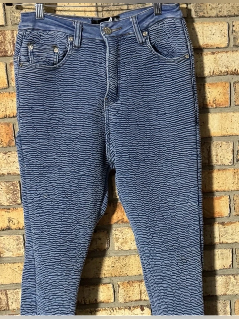 GUAPI Skinny Jeans Slim Blue Wavy Pattern Men